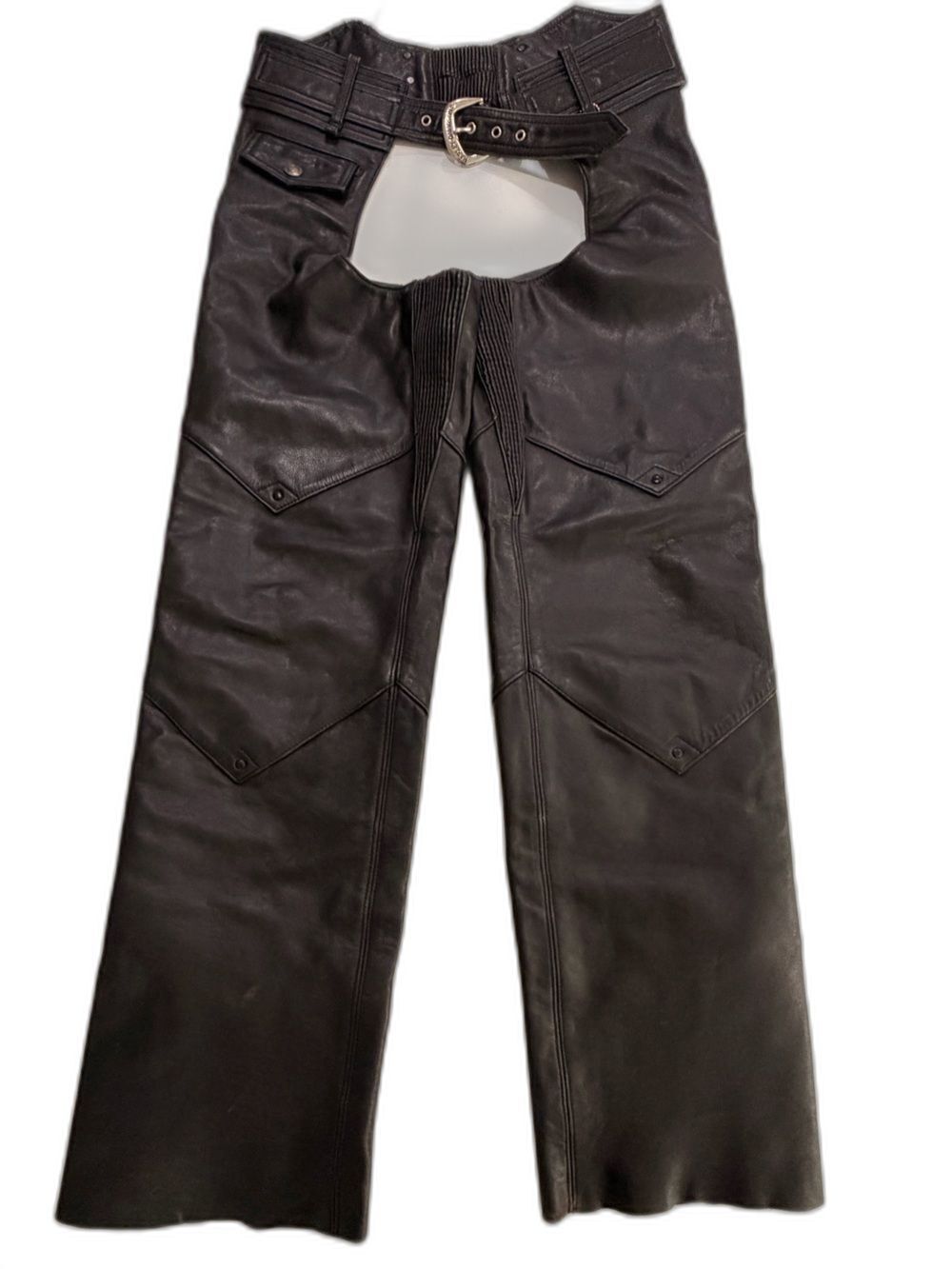 Harley Davidson Black Genuine Leather Biker Motorcycle Riding Chaps Size Small